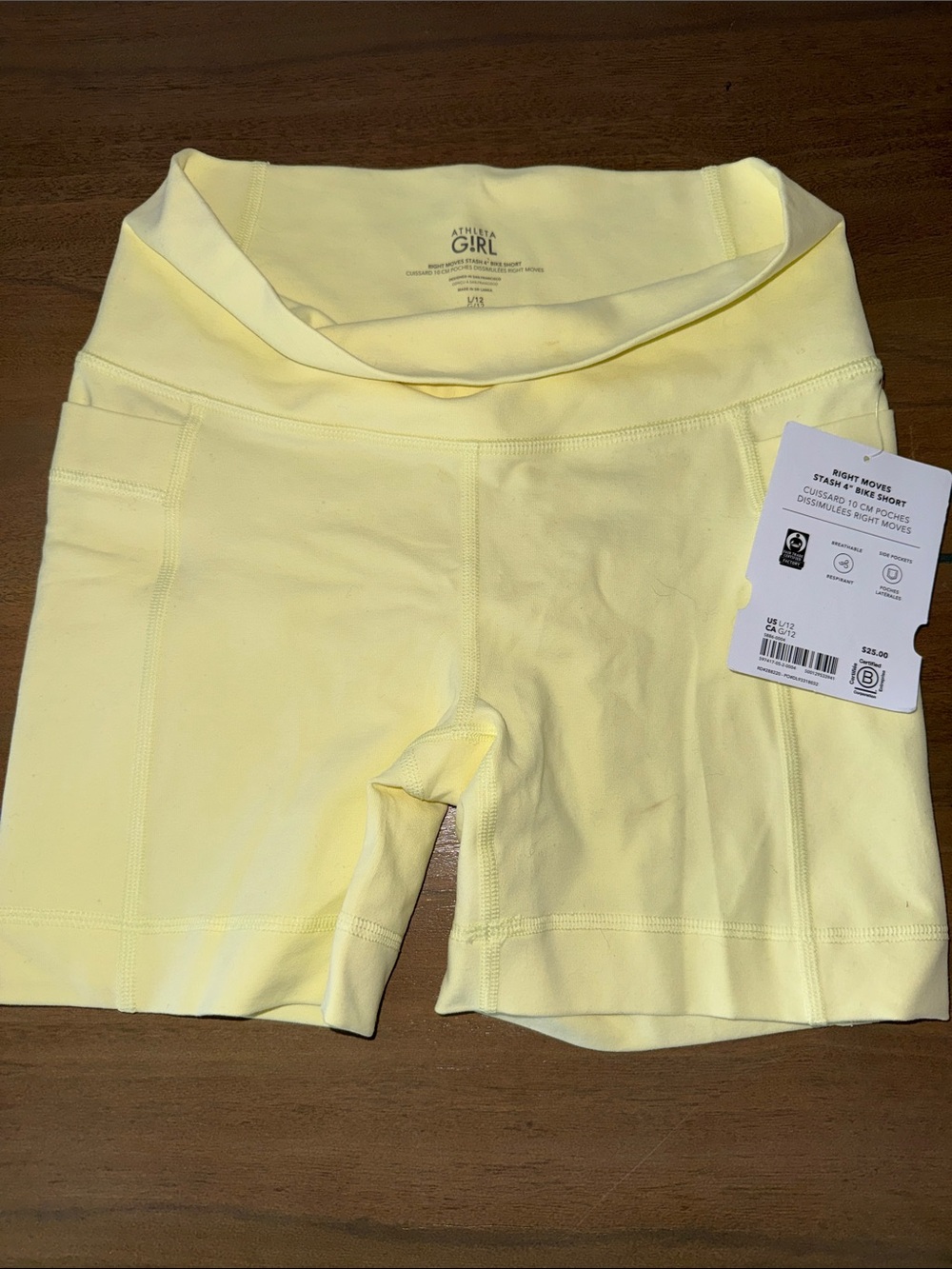 Athleta Girl Pale Yellow High-Rise Bike Shorts with Side Pocket
